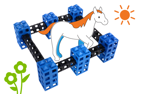 fence made of Kid Spark blocks with an illustrated horse pictured inside 