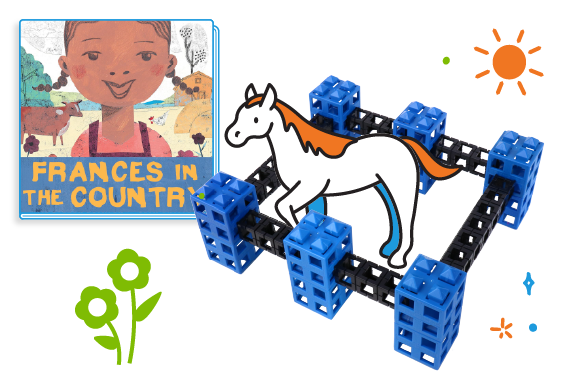 fence made of Kid Spark blocks with an illustrated horse pictured inside 