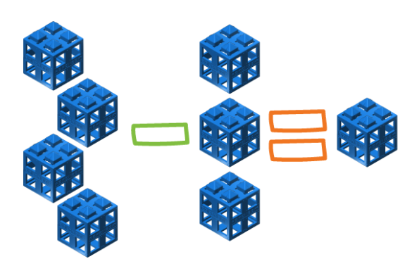 subtraction equation made of Kid Spark blocks
