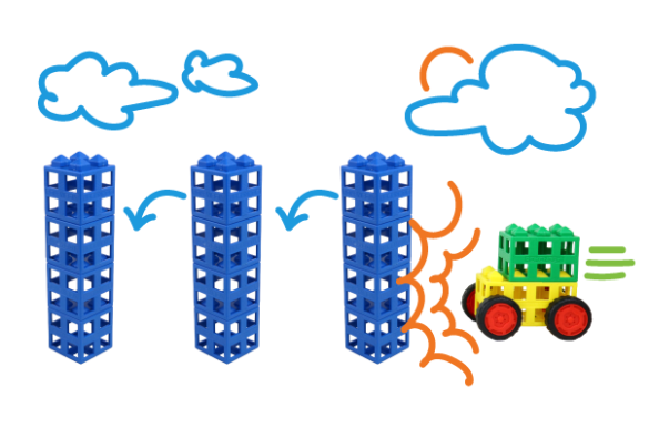 cause and effect illustration with Kid Spark blocks